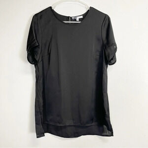 NEW DR2 Daniel Rainn Blouse Womens Small Black Short Sleeve CrewNeck NWOT